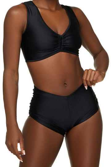 Black Sleeveless Scrunch Crop Top